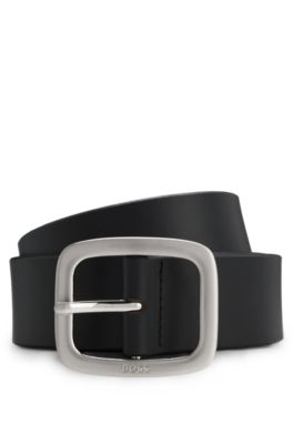 Italian-leather belt with pin buckle, Black