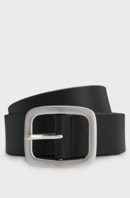 Ceinture en cuir italien avec boucle &agrave; ardillon, Noir