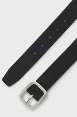 Ceinture en cuir italien avec boucle &agrave; ardillon, Noir