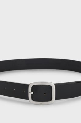 Ceinture en cuir italien avec boucle &agrave; ardillon, Noir