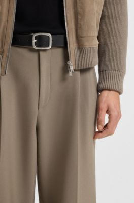 Ceinture en cuir italien avec boucle &agrave; ardillon, Noir