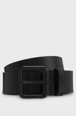 Italian-leather belt with tonal buckle, Black
