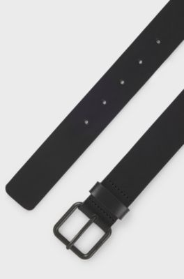 Italian-leather belt with tonal buckle, Black