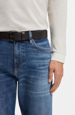 Italian-leather belt with tonal buckle, Dark Brown