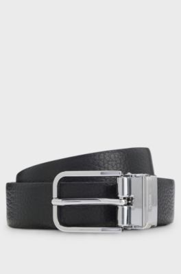 Italian-leather belt with logo keeper, Black