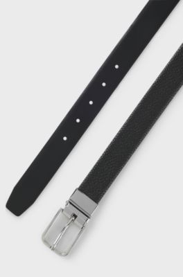 Italian-leather belt with logo keeper, Black