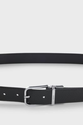 Cintura in pelle italiana con passante con logo, Nero