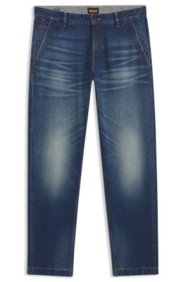 Tapered-fit jeans in used-effect comfort-stretch denim, Blue