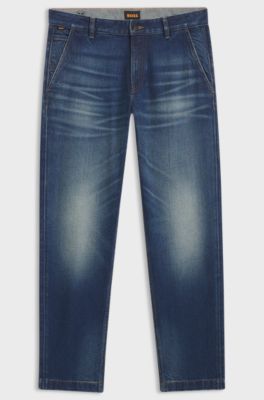 Tapered-fit jeans in used-effect comfort-stretch denim, Blue