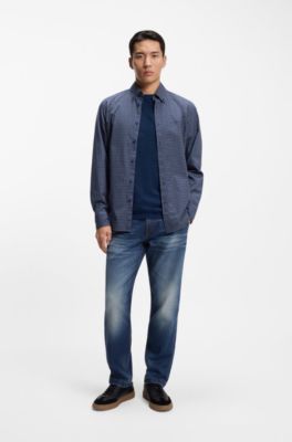 Jeans con fit affusolato in comodo denim elasticizzato effetto vissuto, Blu