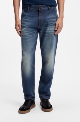 Tapered-fit jeans in used-effect comfort-stretch denim, Blue