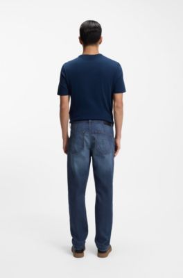 Tapered-fit jeans in used-effect comfort-stretch denim, Blue