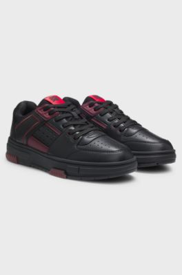 HUGO x RB-sneakers met logo, stiergraphic en perforaties, Zwart