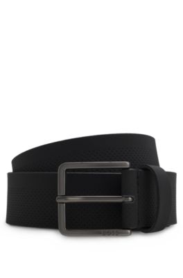 Italian-leather belt with perforated pattern, Black
