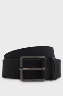 Italian-leather belt with perforated pattern, Black