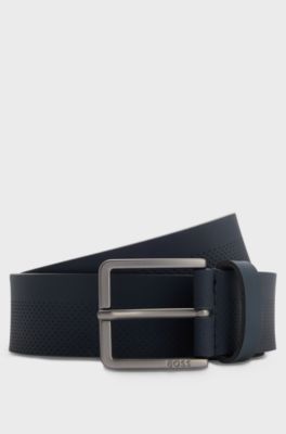 Italian-leather belt with perforated pattern, Dark Blue