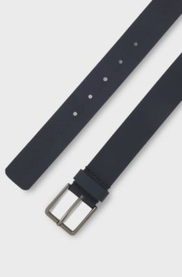 Italian-leather belt with perforated pattern, Dark Blue