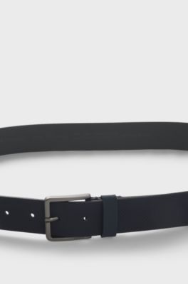 Italian-leather belt with perforated pattern, Dark Blue