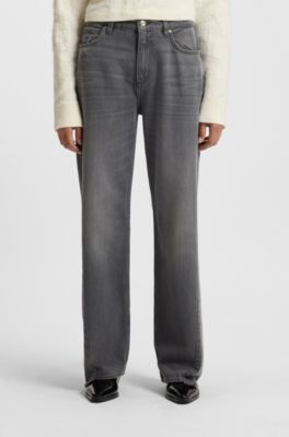Graue Boyfriend-Fit Jeans aus festem Denim, Grau