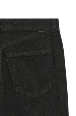 Slim-fit jeans in marble-structured black stretch denim, Dark Grey