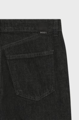 Slim-fit jeans in marble-structured black stretch denim, Dark Grey