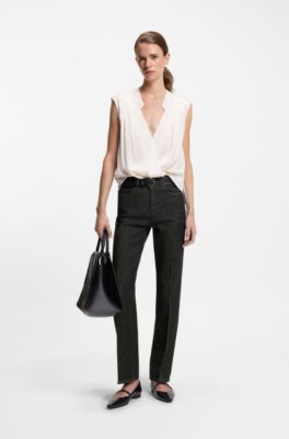 Slim-fit jeans in marble-structured black stretch denim, Dark Grey