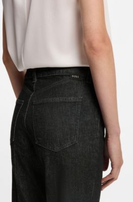 Slim-fit jeans in marble-structured black stretch denim, Dark Grey