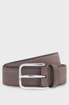 Italian-nubuck belt with polished pin buckle, Dark Brown
