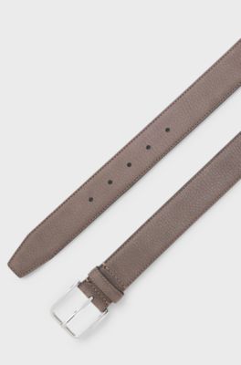 Italian-nubuck belt with polished pin buckle, Dark Brown