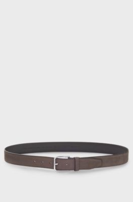 Italian-nubuck belt with polished pin buckle, Dark Brown