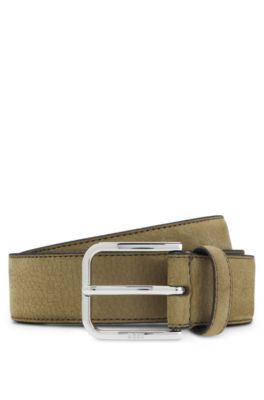 Italian-nubuck belt with polished pin buckle, Light Beige