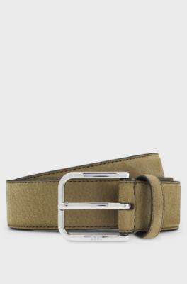 Italian-nubuck belt with polished pin buckle, Light Beige