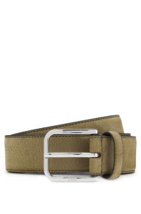 Italian-nubuck belt with polished pin buckle, Light Beige