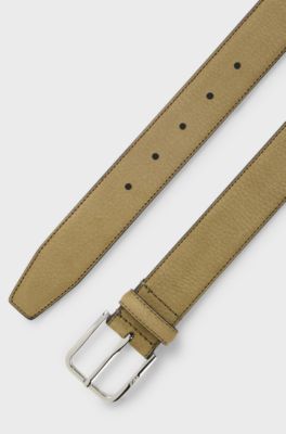 Italian-nubuck belt with polished pin buckle, Light Beige