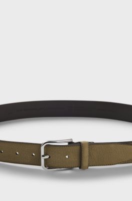 Italian-nubuck belt with polished pin buckle, Light Beige