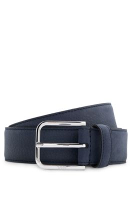 Italian-nubuck belt with polished pin buckle, Dark Blue