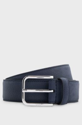 Italian-nubuck belt with polished pin buckle, Dark Blue