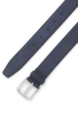 Italian-nubuck belt with polished pin buckle, Dark Blue