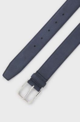 Italian-nubuck belt with polished pin buckle, Dark Blue