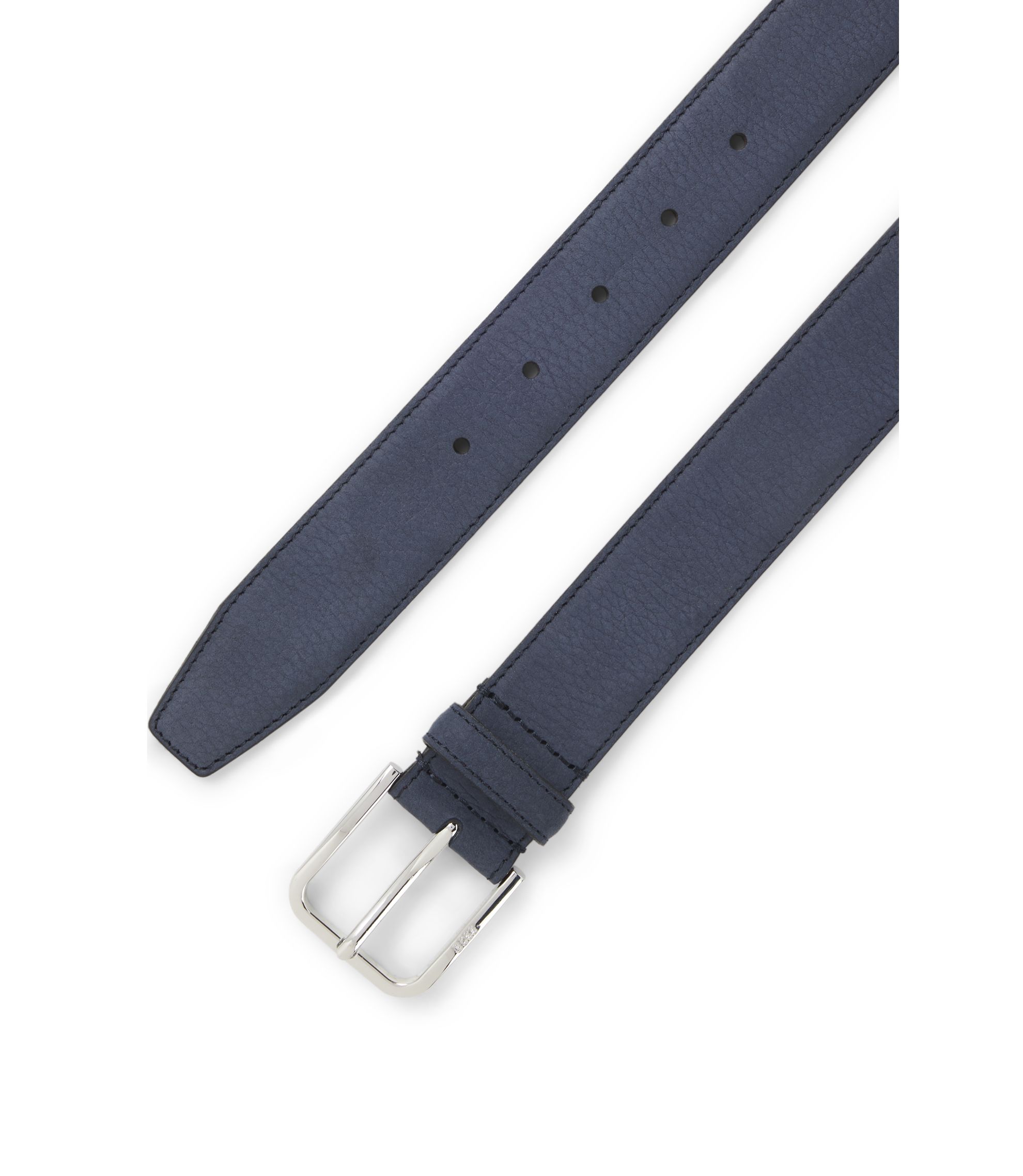 BOSS - Italian-nubuck belt with polished pin buckle - Dark Blue