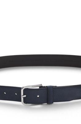 Italian-nubuck belt with polished pin buckle, Dark Blue