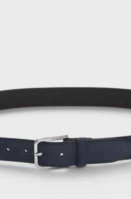 Italian-nubuck belt with polished pin buckle, Dark Blue