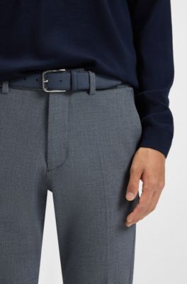 Italian-nubuck belt with polished pin buckle, Dark Blue