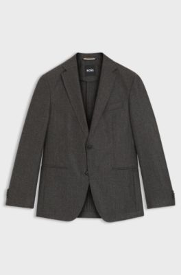 Slim-fit blazer in micro-patterned virgin wool, Dark Brown
