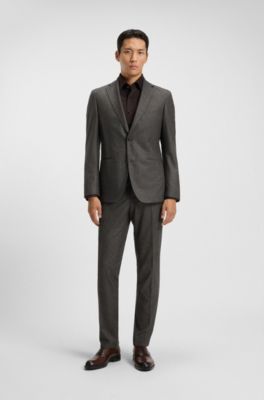 Slim-fit blazer in micro-patterned virgin wool, Dark Brown