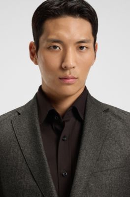 Slim-fit blazer in micro-patterned virgin wool, Dark Brown