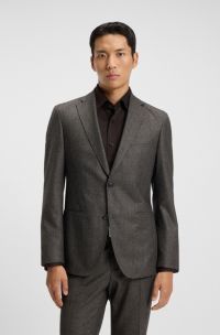 Slim-fit blazer in micro-patterned virgin wool, Dark Brown