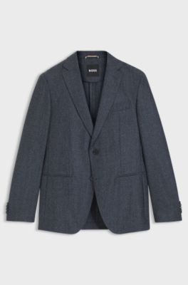Slim-fit blazer in micro-patterned virgin wool, Dark Blue