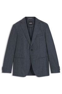 Slim-fit blazer in micro-patterned virgin wool, Dark Blue