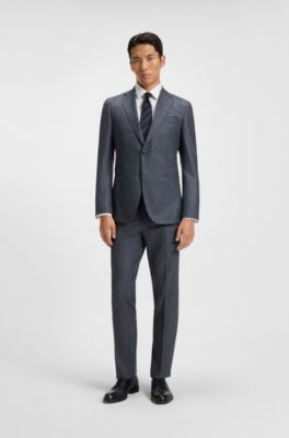 Slim-fit blazer in micro-patterned virgin wool, Dark Blue